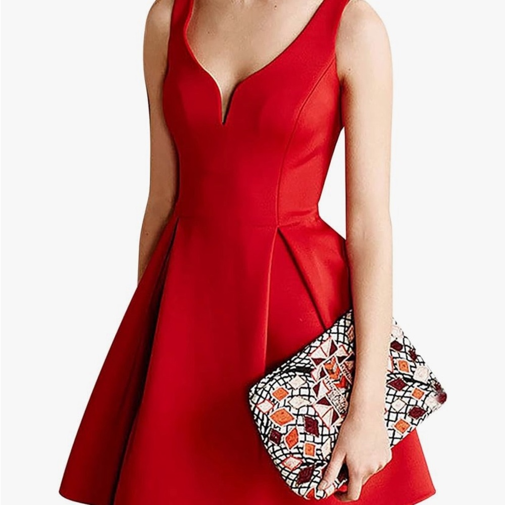 Oxiuly Women’s Red Mini VNeck Sleeveless Cocktail Dress-Size Small-NWT